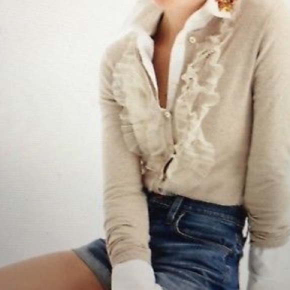 J Crew Tulle Ruffle Jackie Cardigan 